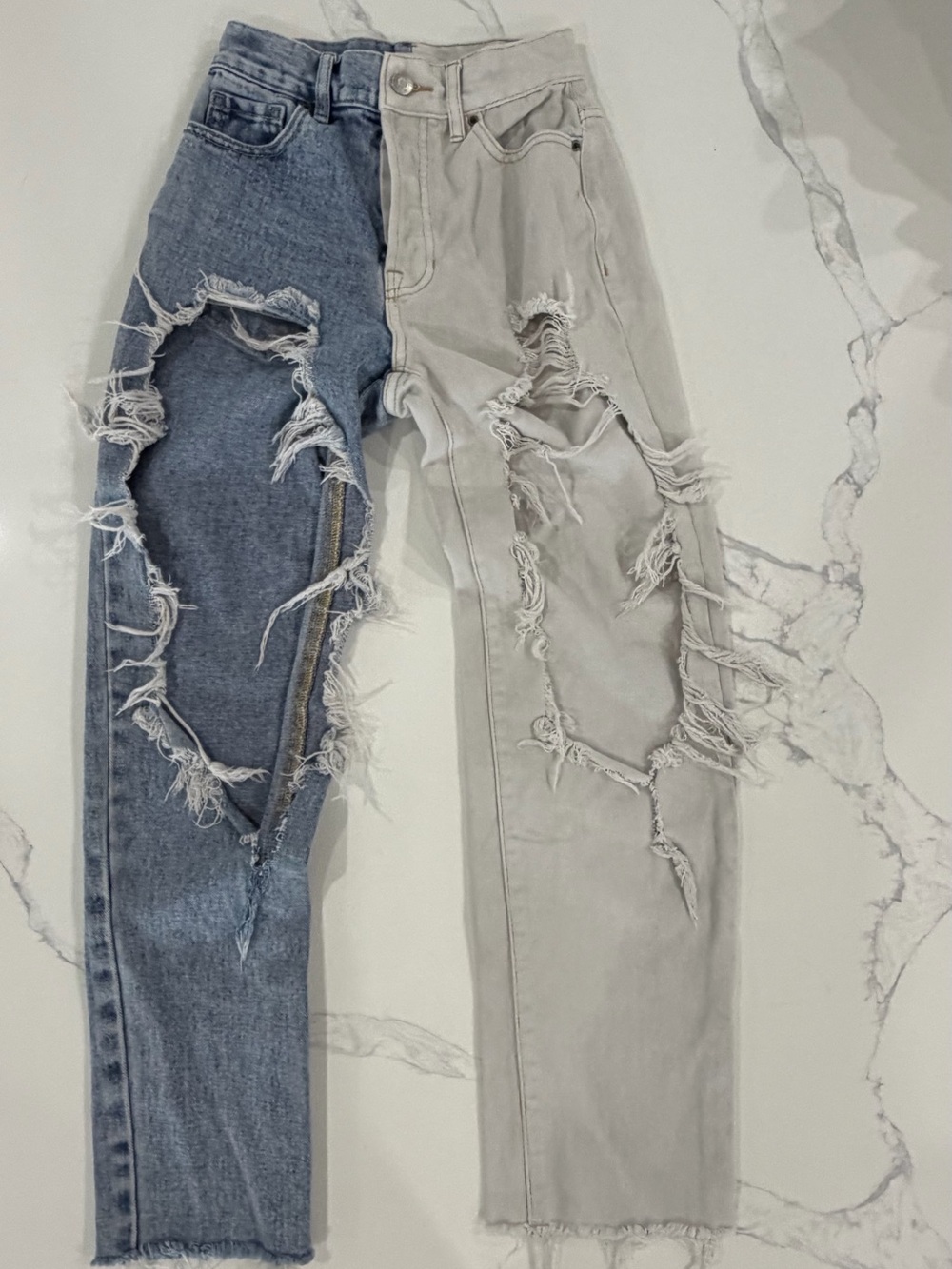 PacSun Two-Tone Ultra Distressed Mom Jeans Size 22 (XXS) Split Color Y2K